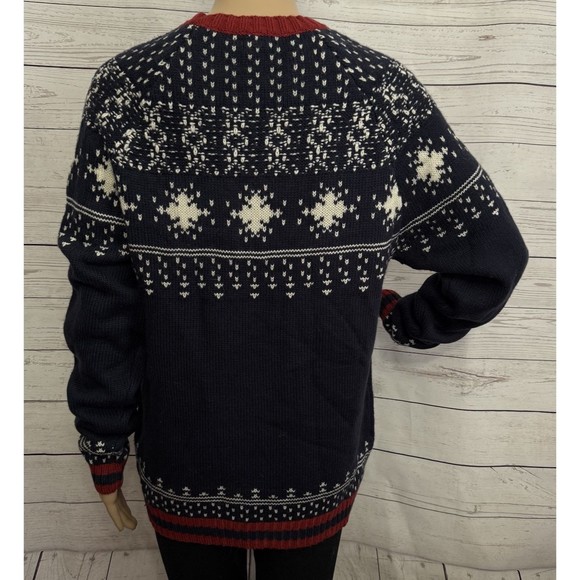 H&M Divided Fair Isle Sweater Small Navy Blue Red White Snowflake Wool Blend - Picture 9 of 12